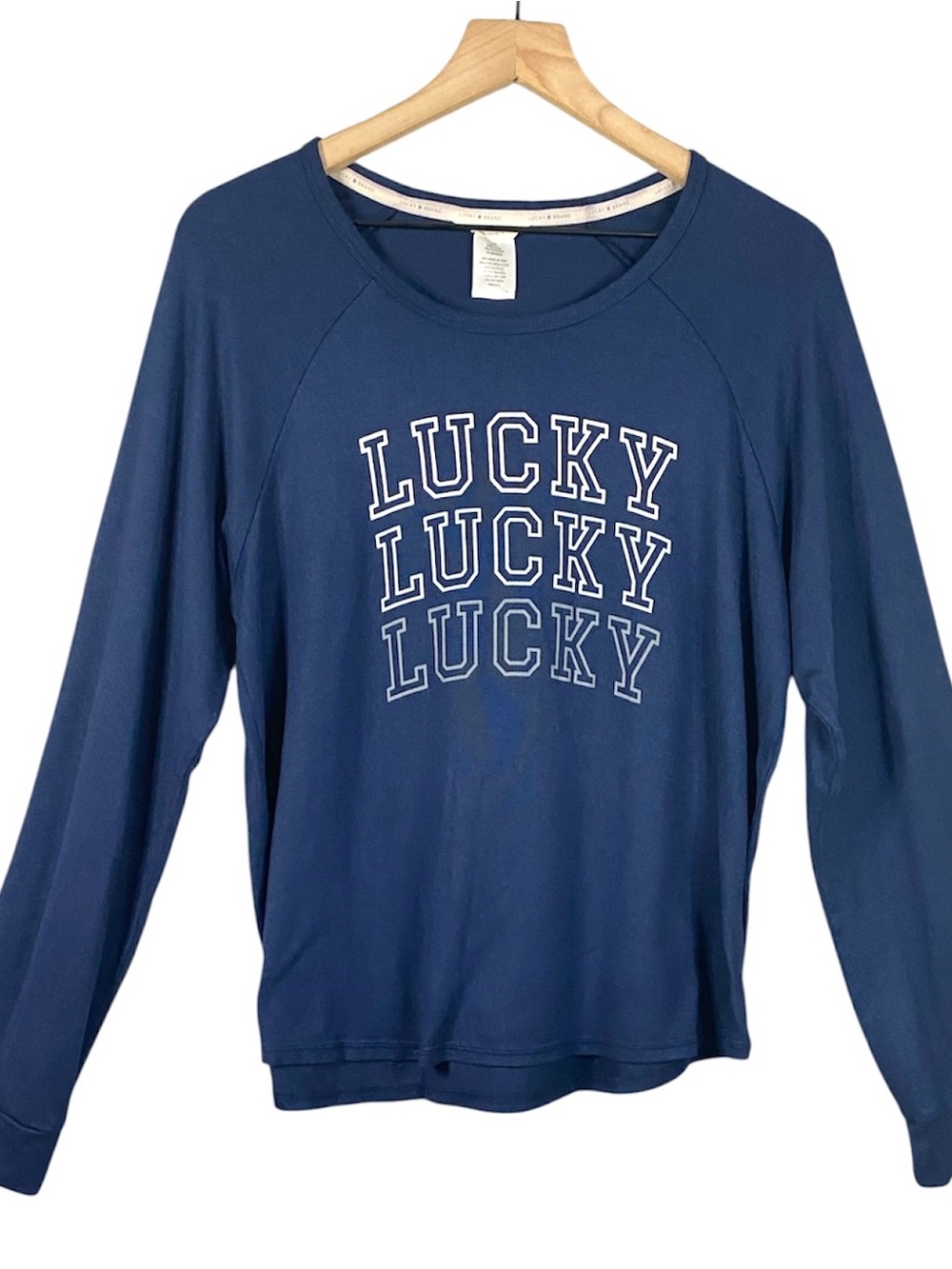 Lucky Brand Women’s Long-Sleeve Athletic Crewneck Top in Navy Blue Size XL